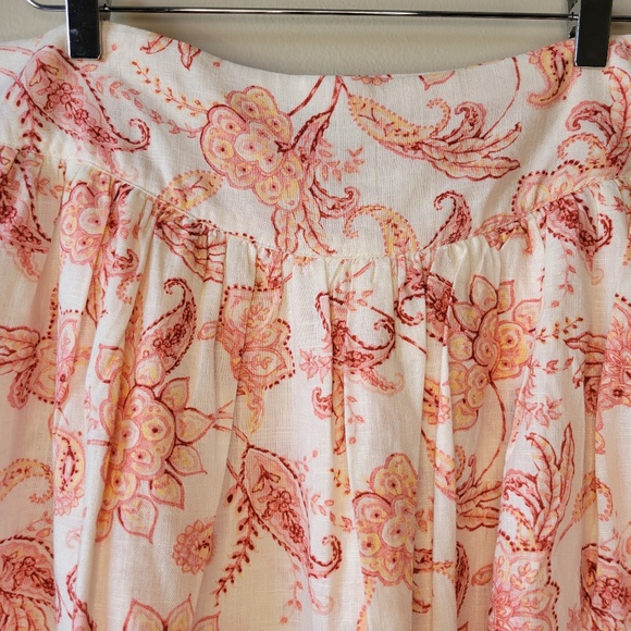 Express Women's Pink Ivory Linen Blend Floral Tiered Ruffle Mini Skirt Sz 14 New - Picture 2 of 14